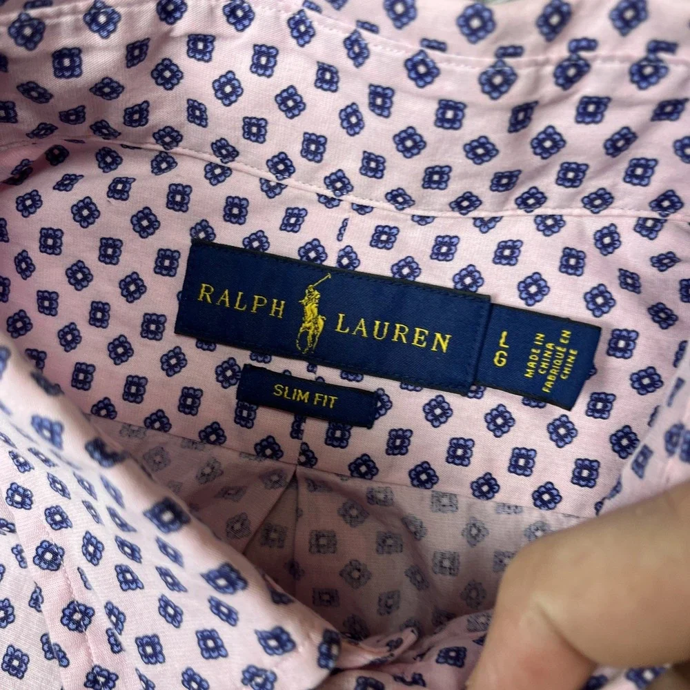 Ralph Lauren‎ Button Up Shirt Mens L Geometric Slim Fit Colorful Oxford Long Slv